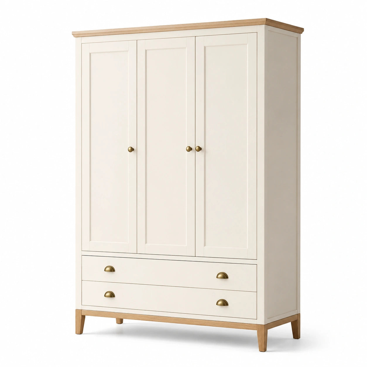 Armoire en bois avec poignées en métal, 3 portes et 2 tiroirs
