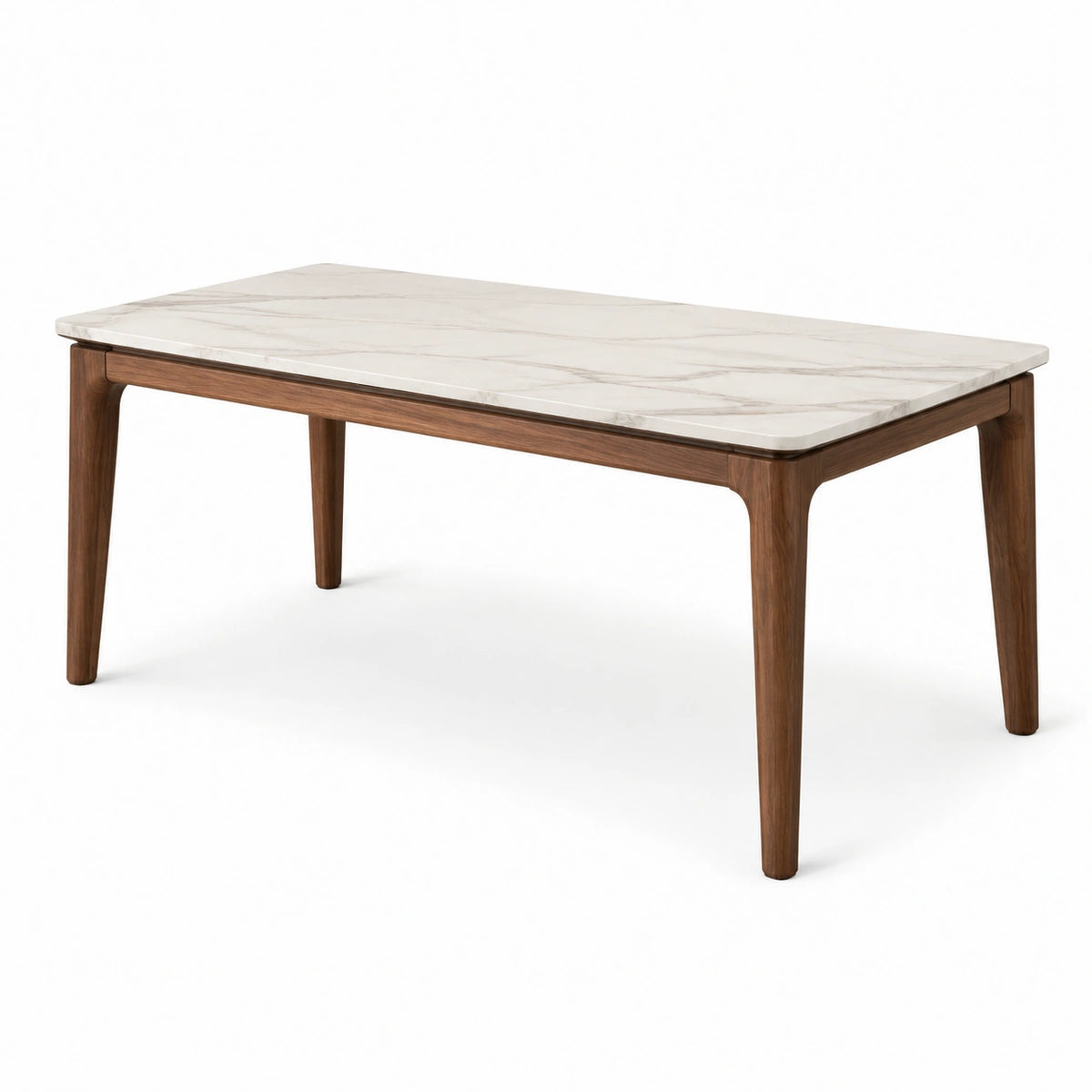 Table marbre blanc et bois de noyer 160x90 cm