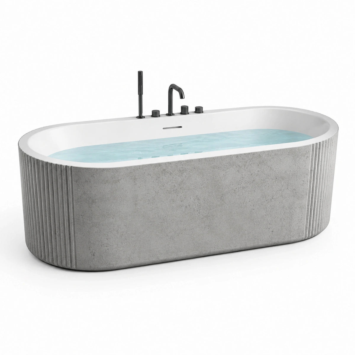 Baignoire îlot ovale en acrylique avec effet béton gris