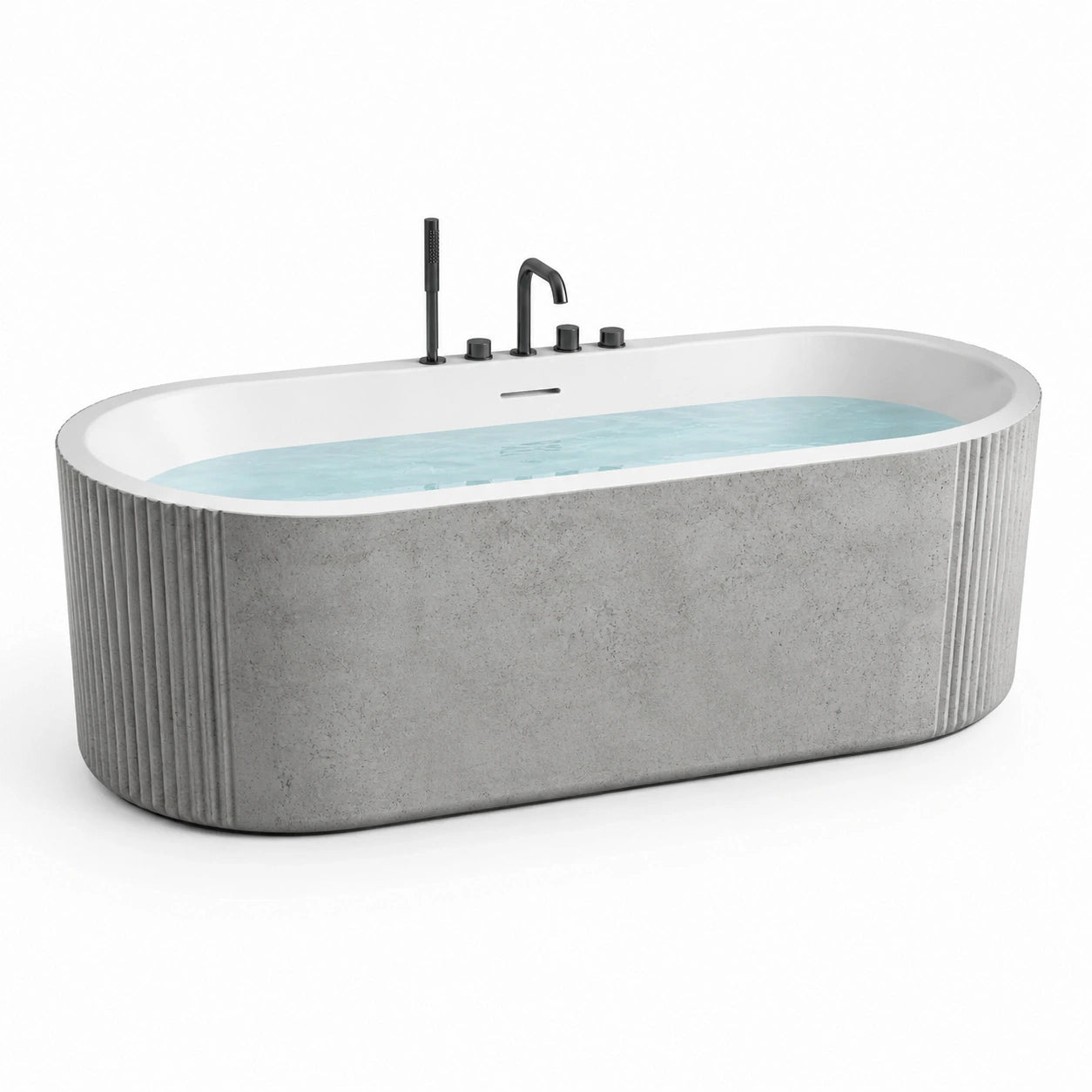 Baignoire îlot ovale en acrylique avec effet béton gris