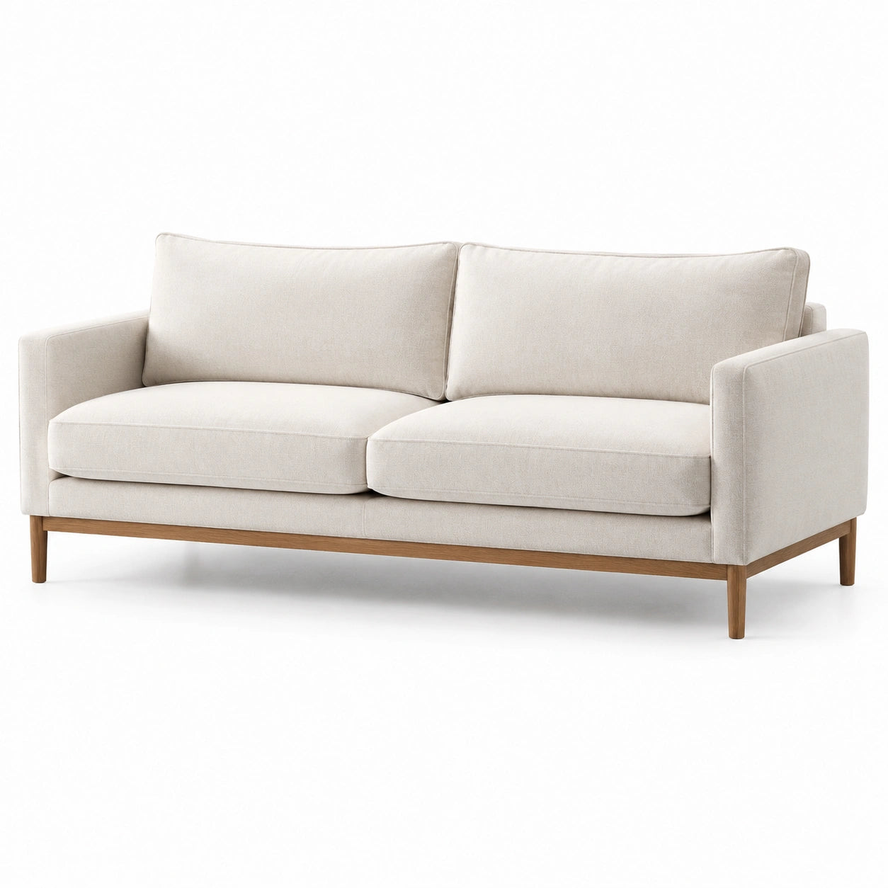 Canapé droit 3 places en tissu polyester et bois de chêne beige
