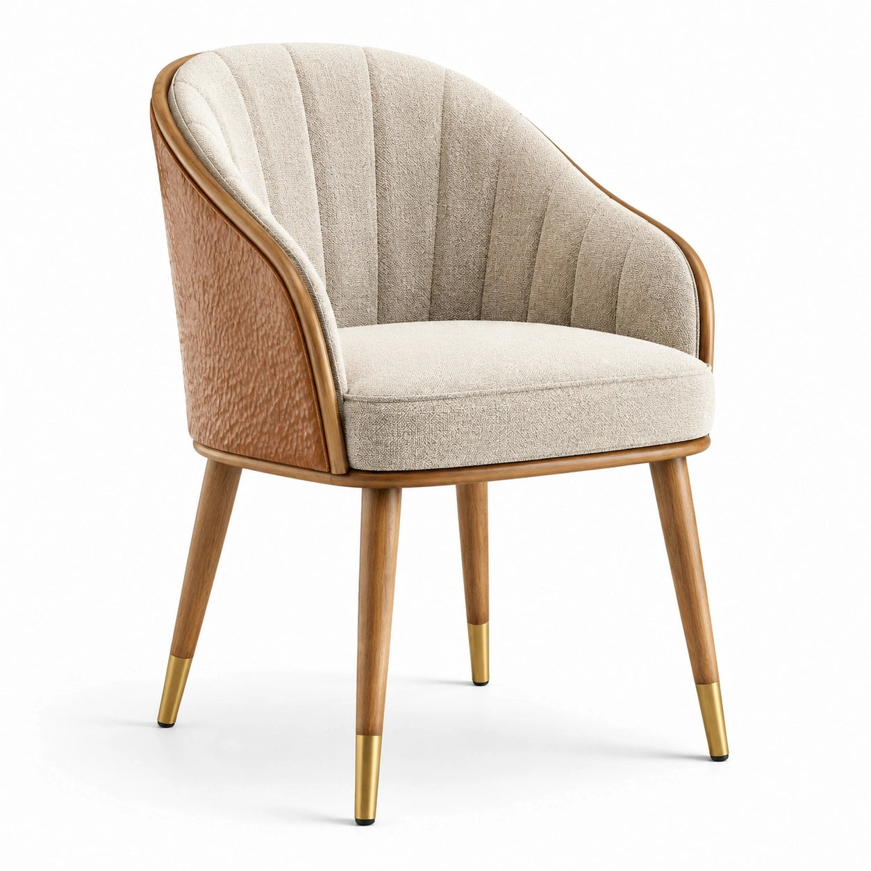 Chaise en bois et cuir synthétique avec tissu beige