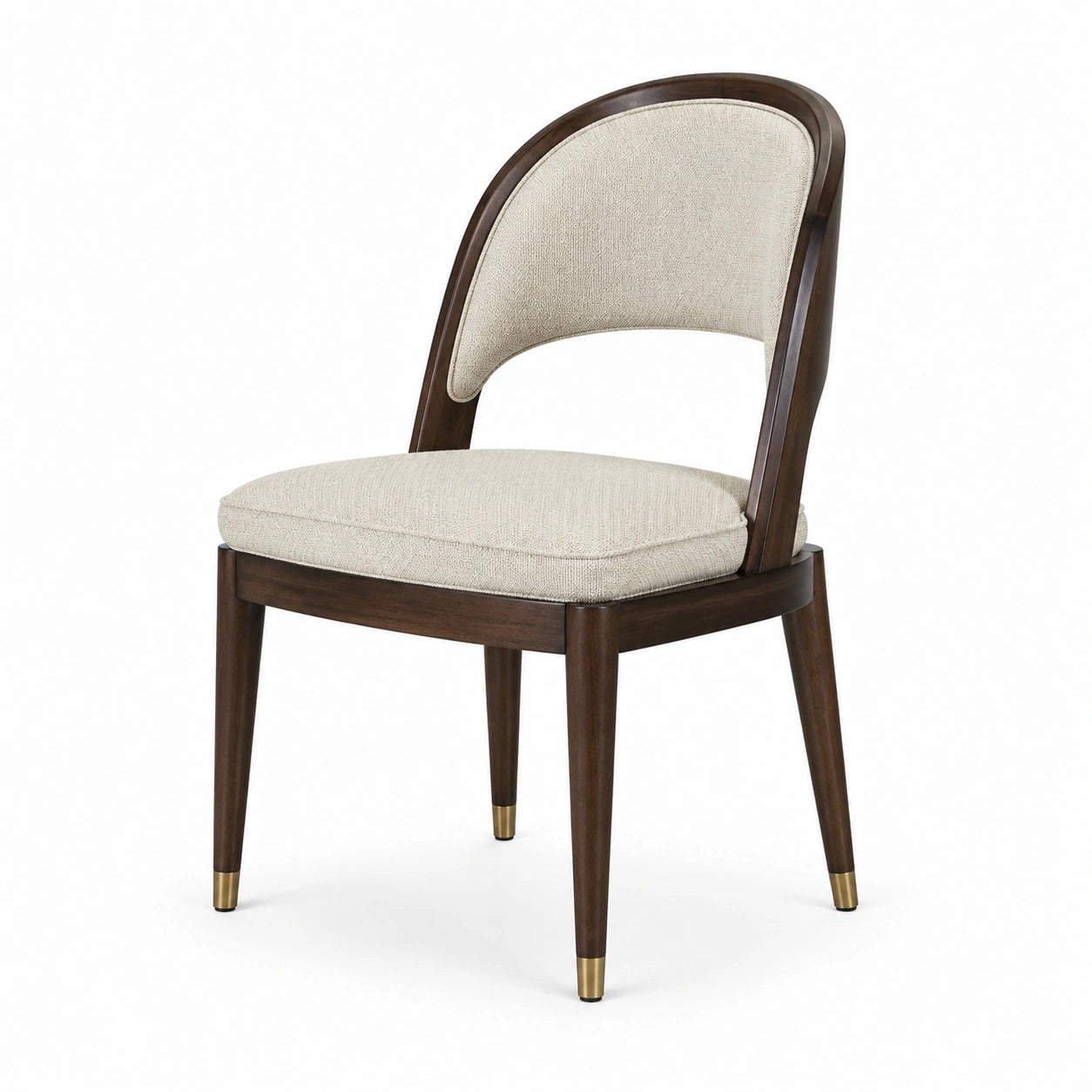 Chaise en bois et tissu beige avec finition métallique