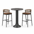 Ensemble de table en métal avec tabourets en cuir et rotin