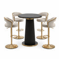 Ensemble table ronde en bois MDF noir avec tabourets dorés et tissu beige