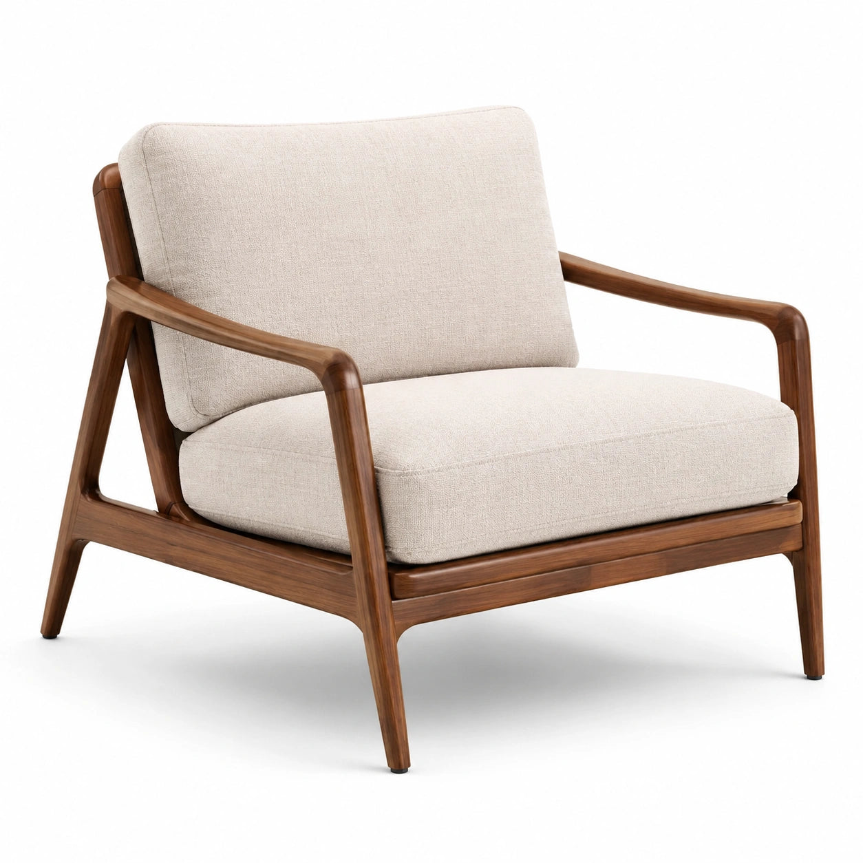Fauteuil en bois de noyer et tissu polyester beige