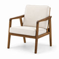 Fauteuil en bois avec coussins en tissu beige
