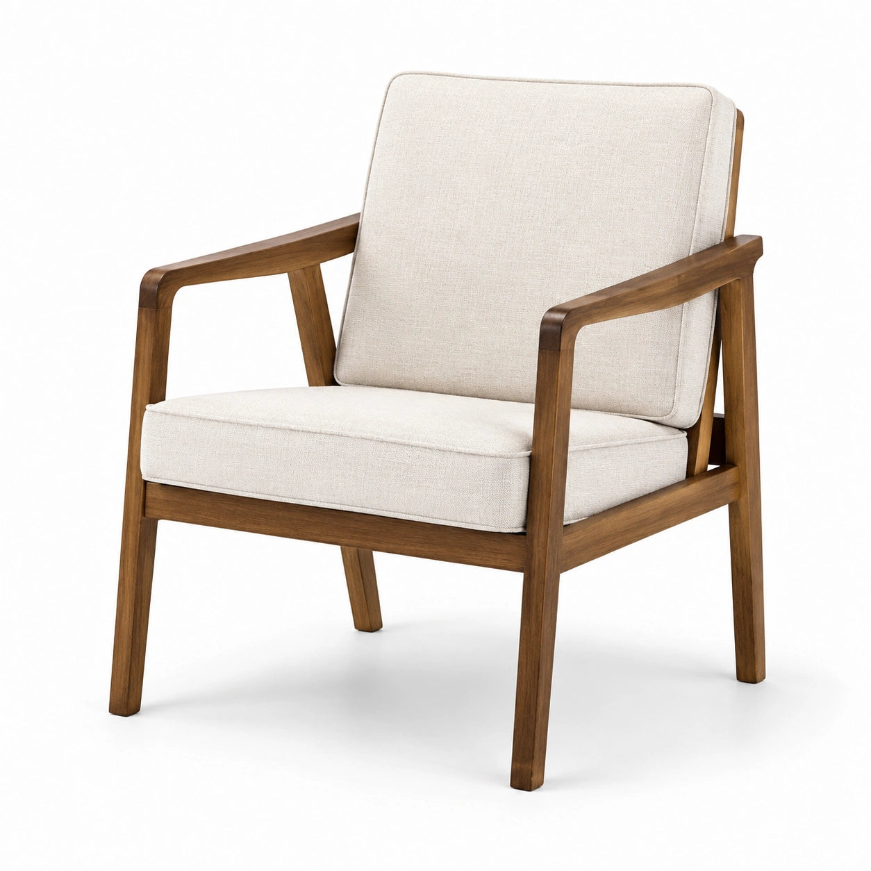 Fauteuil en bois avec coussins en tissu beige