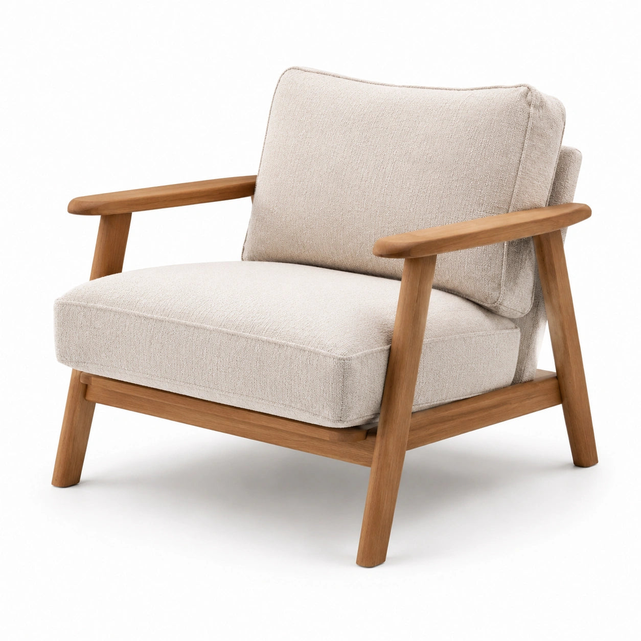 Fauteuil en bois de frêne et tissu beige 80x85x70 cm