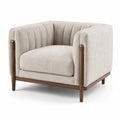 Fauteuil en bois de noyer et tissu beige