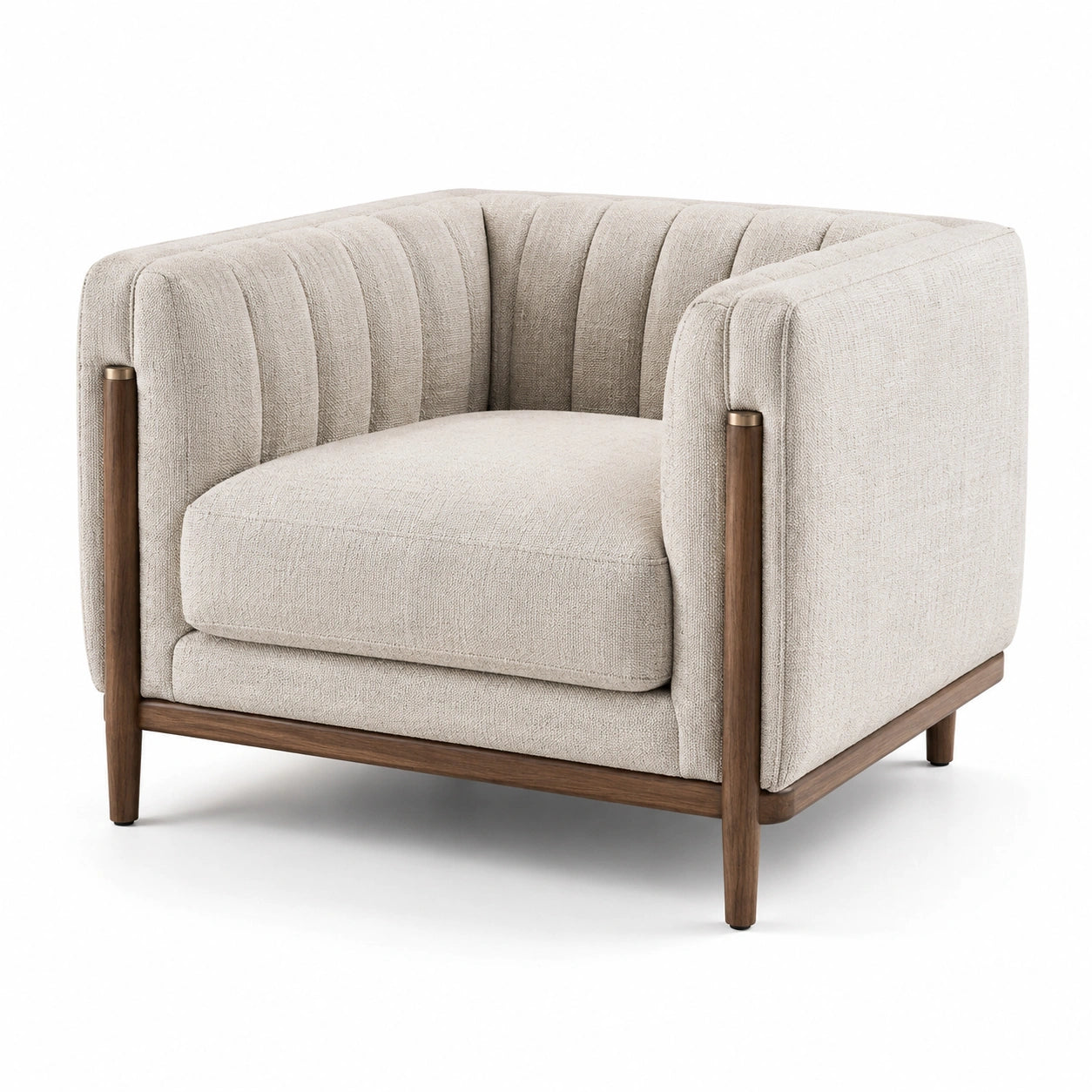 Fauteuil en bois de noyer et tissu beige