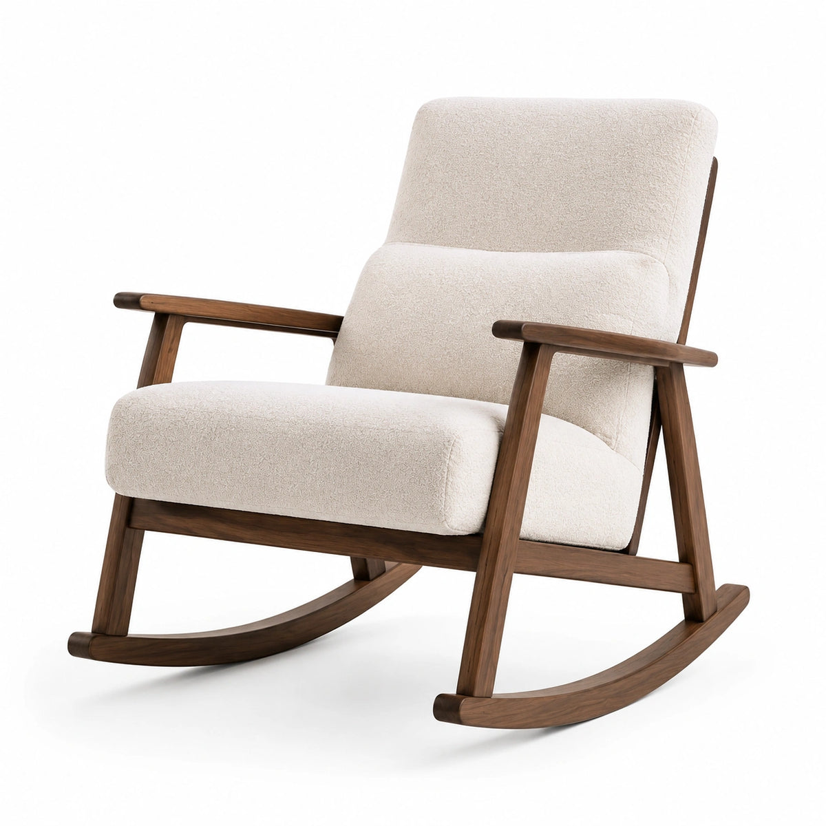 Fauteuil à bascule en bois avec tissu polyester beige