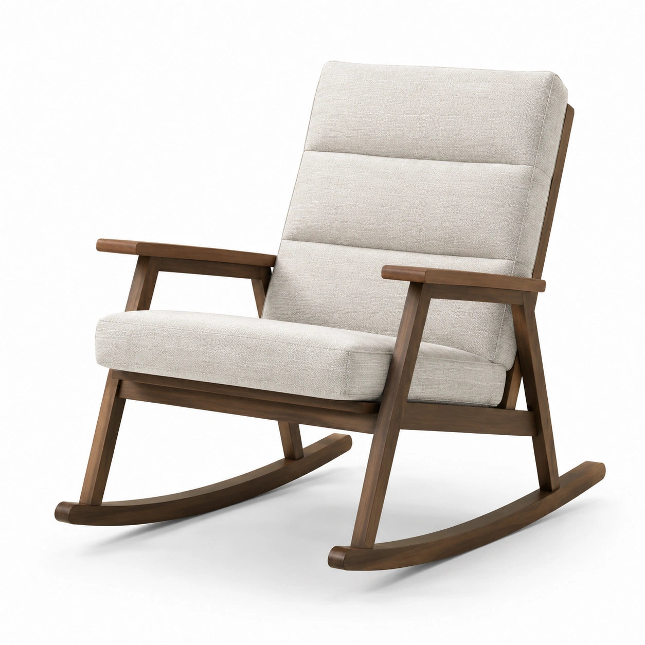 Fauteuil à bascule en bois avec tissu beige