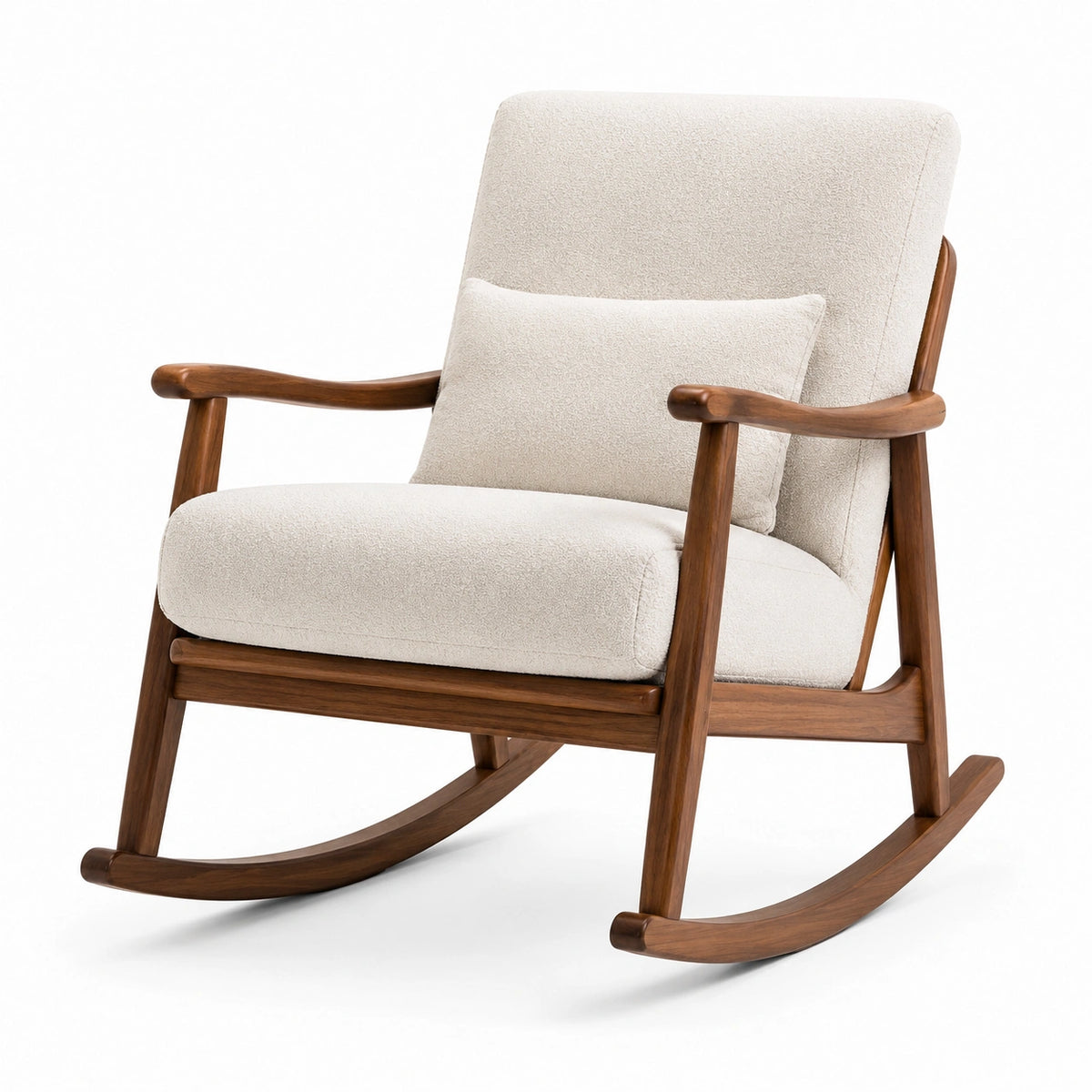 Fauteuil à bascule en bois et tissu beige