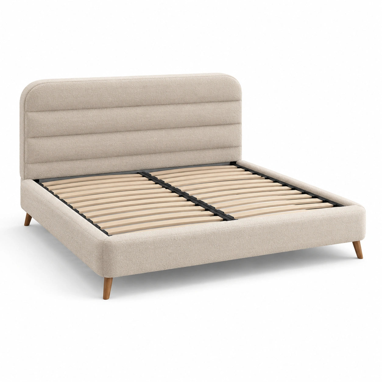 Lit double en tissu avec pieds en bois 200x160 cm