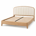 Lit double en bois avec tête de lit en tissu chêne clair/beige 140x200 cm